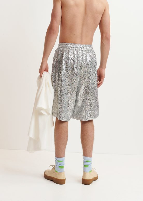 Silver sequin-embellished shorts