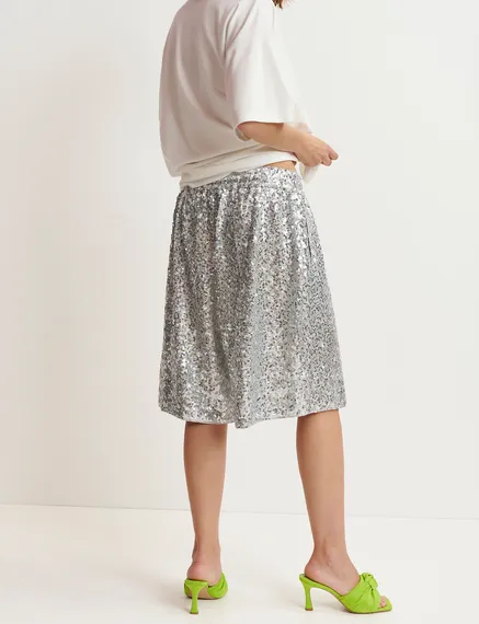 Silver sequin-embellished shorts