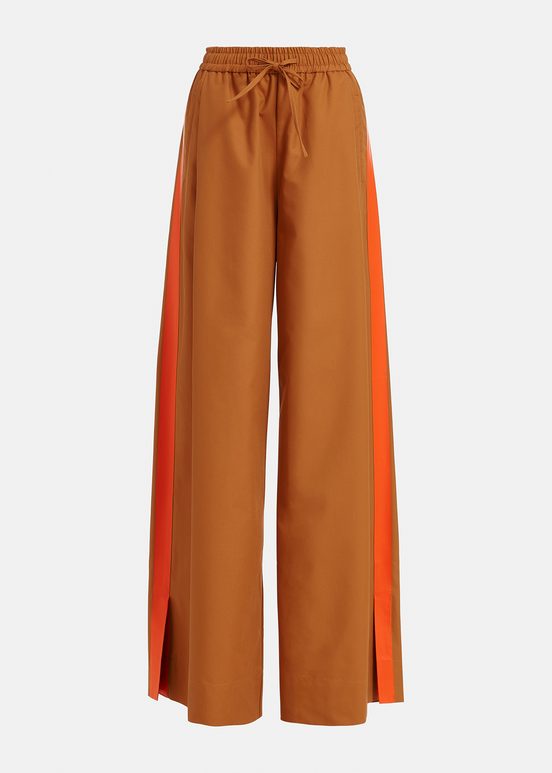 Bronze wide-leg pants with orange stripes