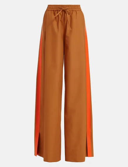 Bronze wide-leg pants with orange stripes