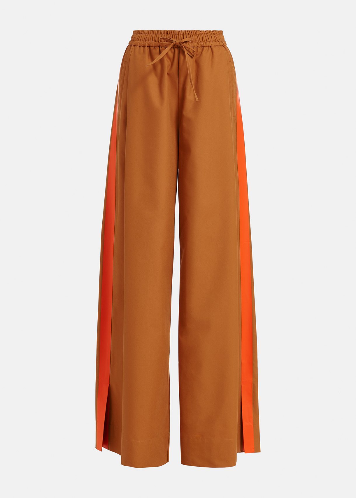 Bronzen brede broek met oranje strepen