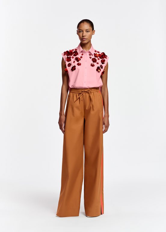 Bronze wide-leg pants with orange stripes