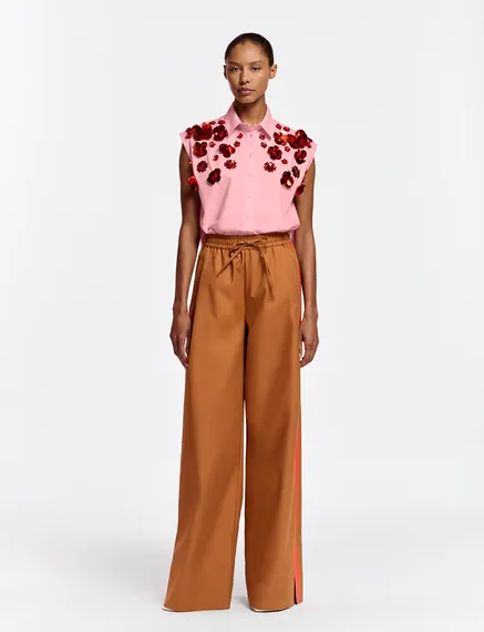 Bronze wide-leg pants with orange stripes