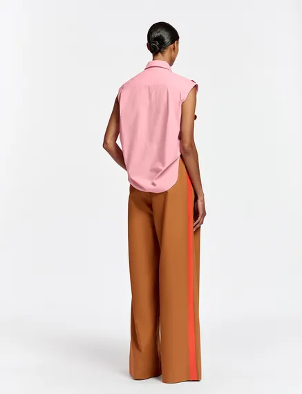 Bronze wide-leg pants with orange stripes