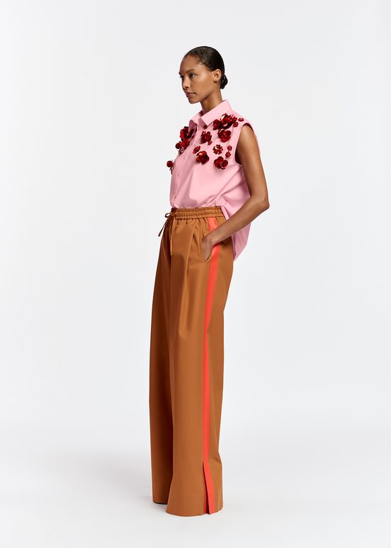 Bronze wide-leg pants with orange stripes