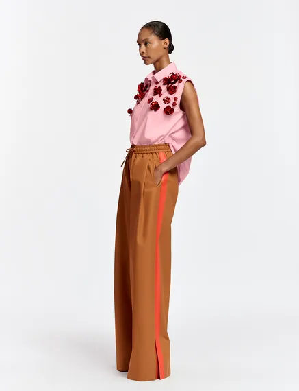 Bronze wide-leg pants with orange stripes