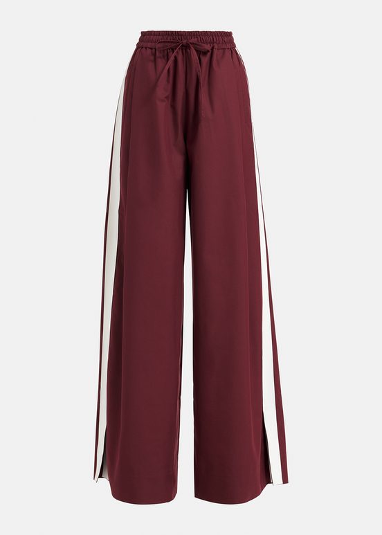 Burgundy wide-leg pants with white stripes