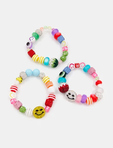 Ensemble de trois bracelets multicolores