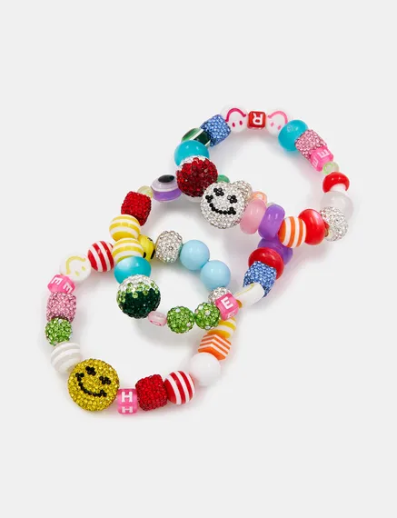 Ensemble de trois bracelets multicolores