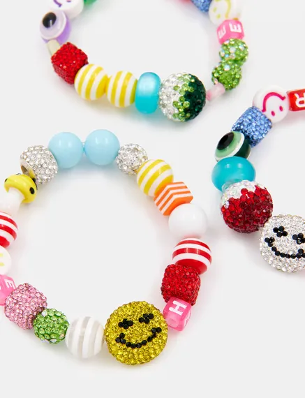 Ensemble de trois bracelets multicolores