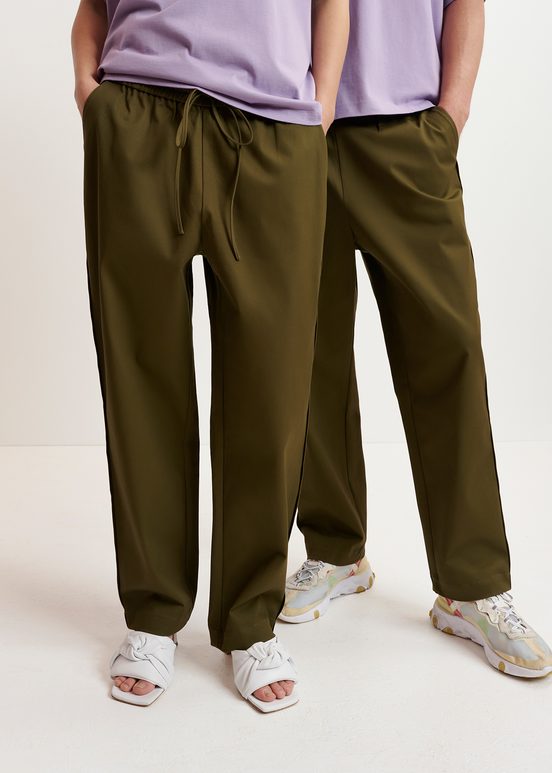 Dark khaki tapered-leg pants