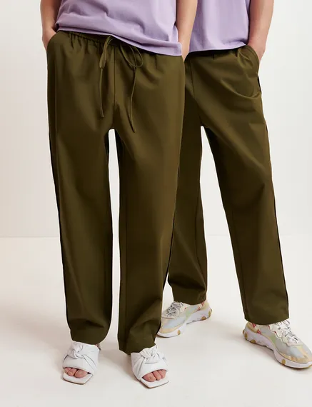 Dark khaki tapered-leg pants