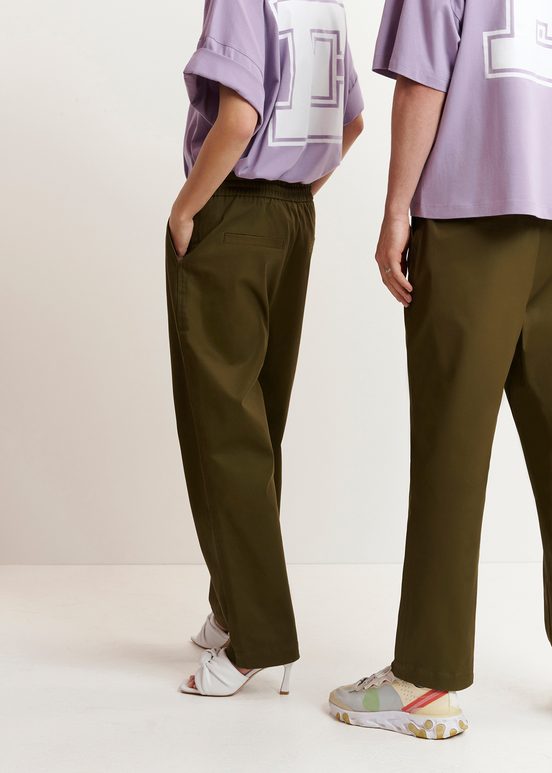 Dark khaki tapered-leg pants