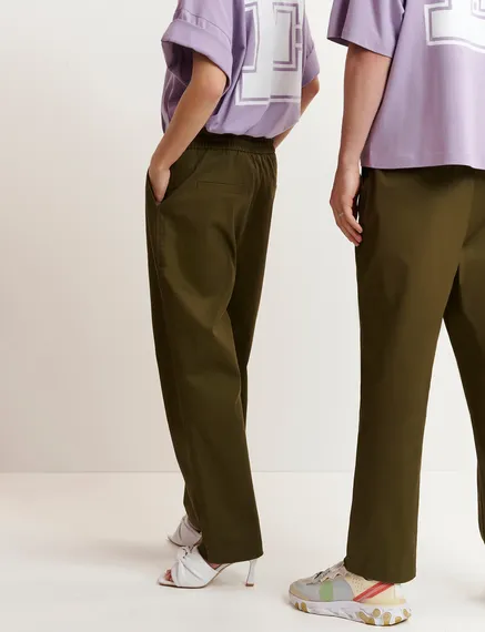 Dark khaki tapered-leg pants