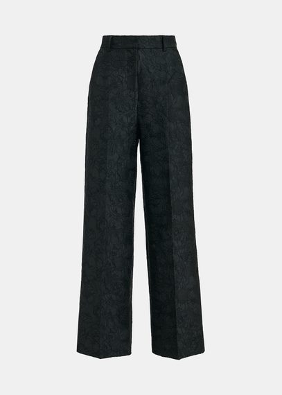 Pantalon droit en jacquard fleuri noir