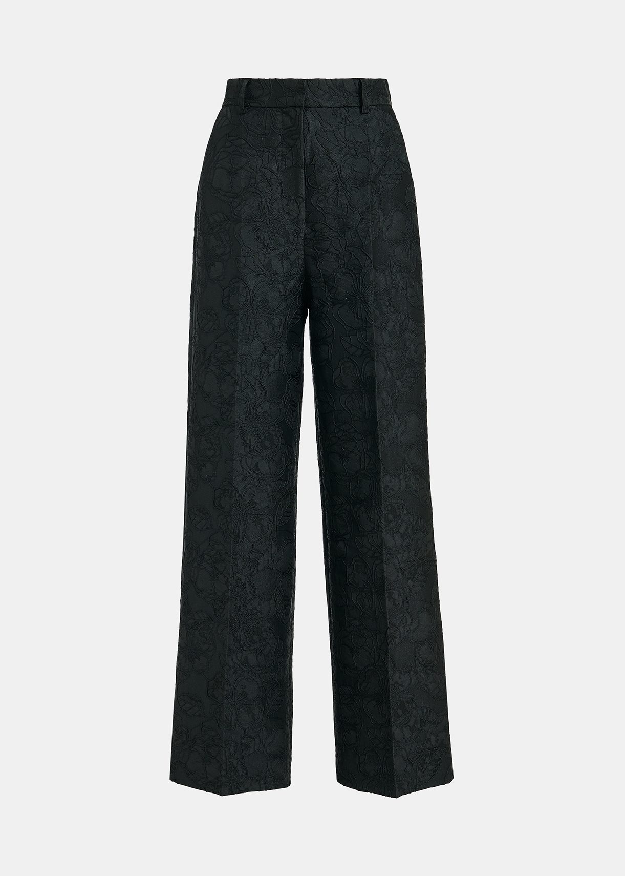 Pantalon droit en jacquard fleuri noir