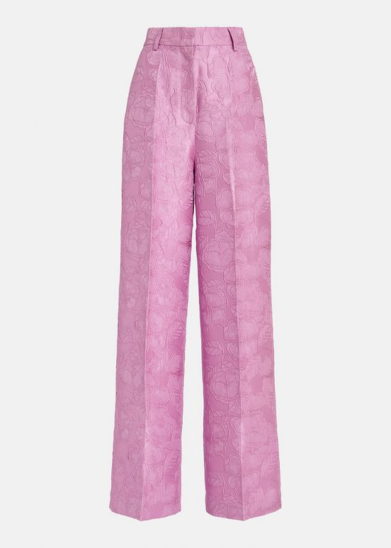 Pantalon droit en jacquard fleuri lilas