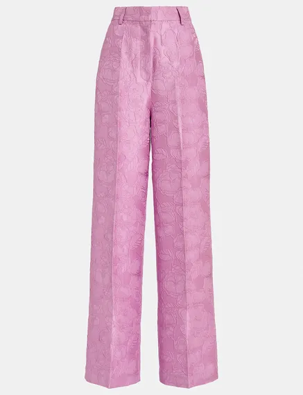 Lilac floral-jacquard straight-leg pants