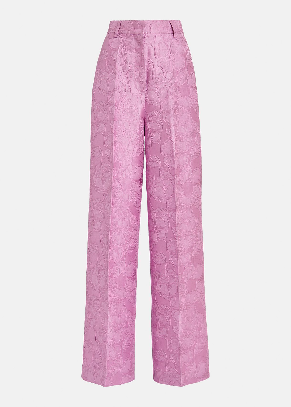 Lila rechte broek in bloemenjacquard