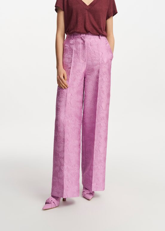 Lilac floral-jacquard straight-leg pants