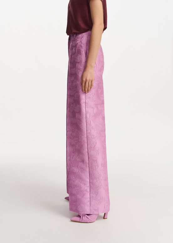 Lilac floral-jacquard straight-leg pants