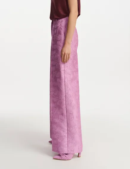 Lilac floral-jacquard straight-leg pants