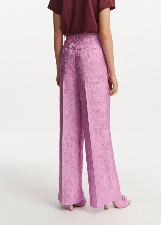 Lilac floral-jacquard straight-leg pants