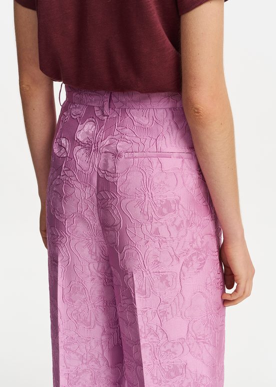 Lilac floral-jacquard straight-leg pants