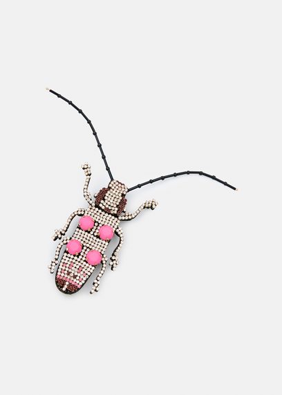 Silver, pink and burgundy rhinestone bug brooch