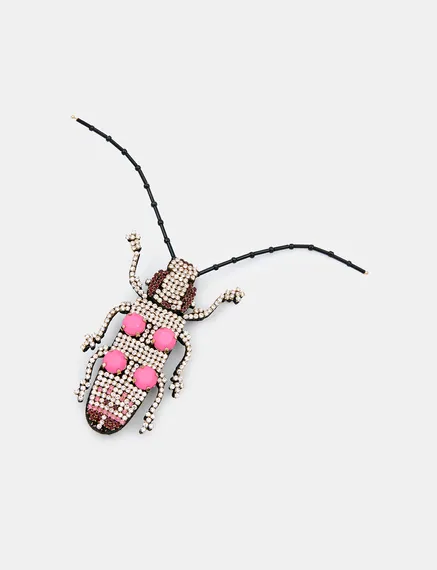 Silver, pink and burgundy rhinestone bug brooch