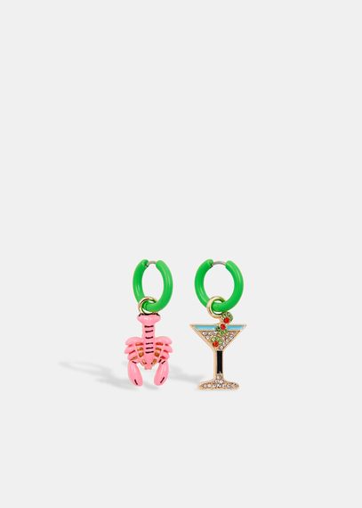 Green hoop earrings with lobster and cocktail earrings