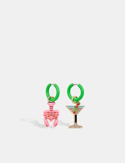 Green hoop earrings with lobster and cocktail earrings