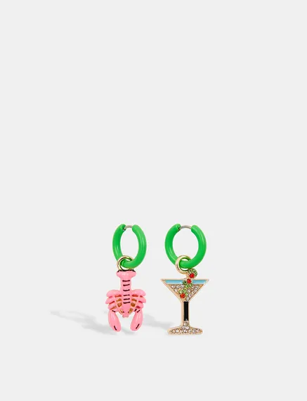 Green hoop earrings with lobster and cocktail earrings