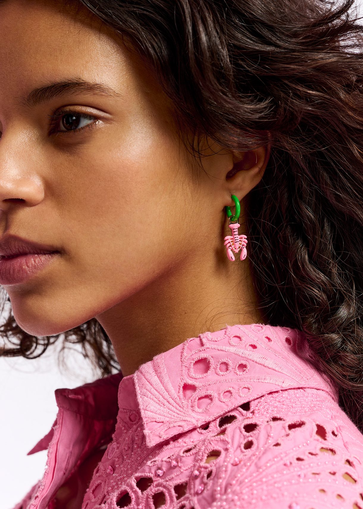 Green hoop earrings with lobster and cocktail earrings