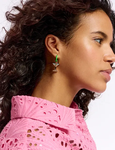 Green hoop earrings with lobster and cocktail earrings