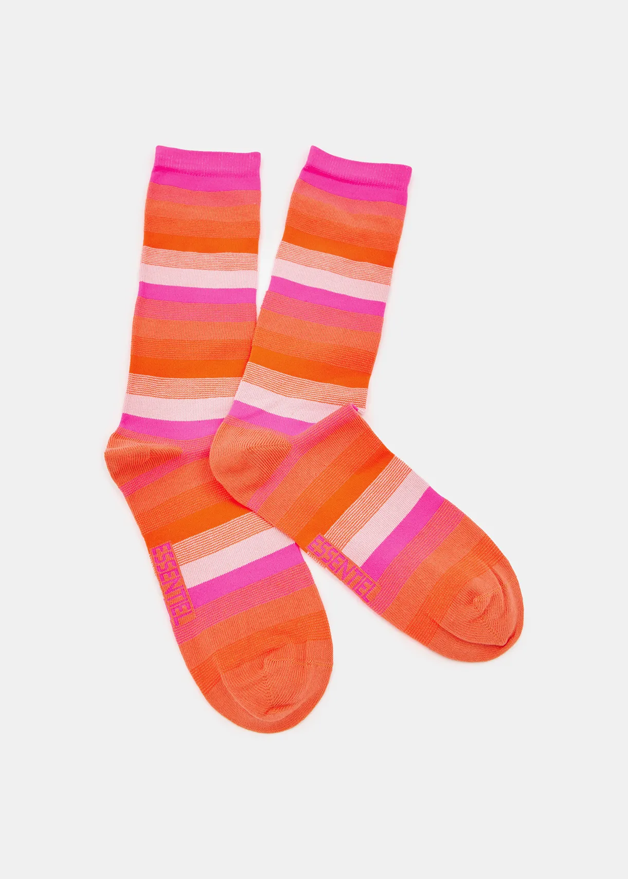 Orange, neon pink and light pink striped socks