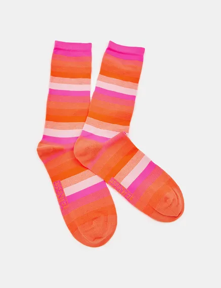 Gestreifte Socken in Orange, Neonpink und Hellrosa