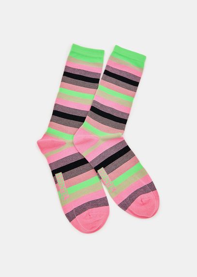 Gestreifte Socken in Rosa, Schwarz und Neongrün