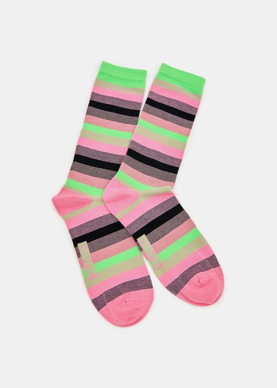 Pink, black and neon green striped socks