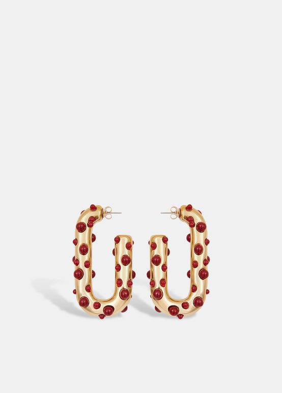 Gold-tone and burgundy chunky hoop earrings