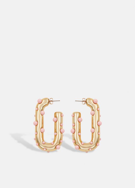 Gold-tone and light pink chunky hoop earrings