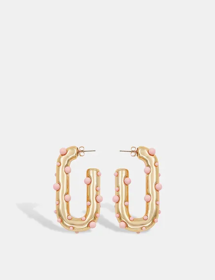 Gold-tone and light pink chunky hoop earrings