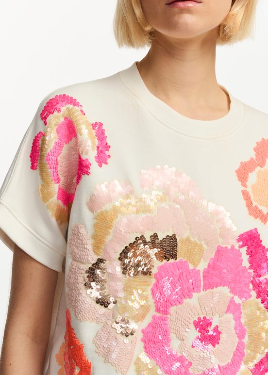 Off-white sleeveless sweatshirt with sequin embroideries