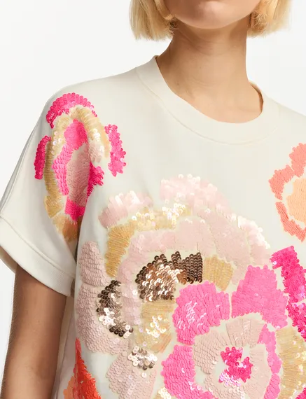 Off-white sleeveless sweatshirt with sequin embroideries