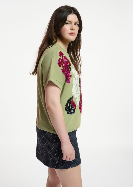 Light khaki sleeveless sweatshirt with sequin embroideries