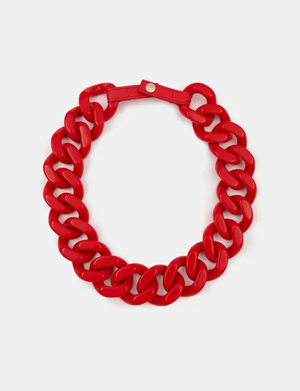 Collier à maillons en résine rouge