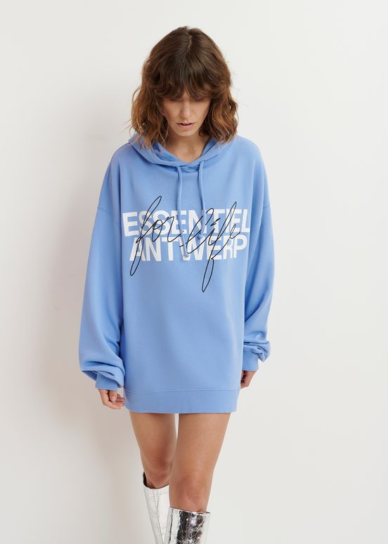 Blue organic cotton-jersey hoodie with logo print