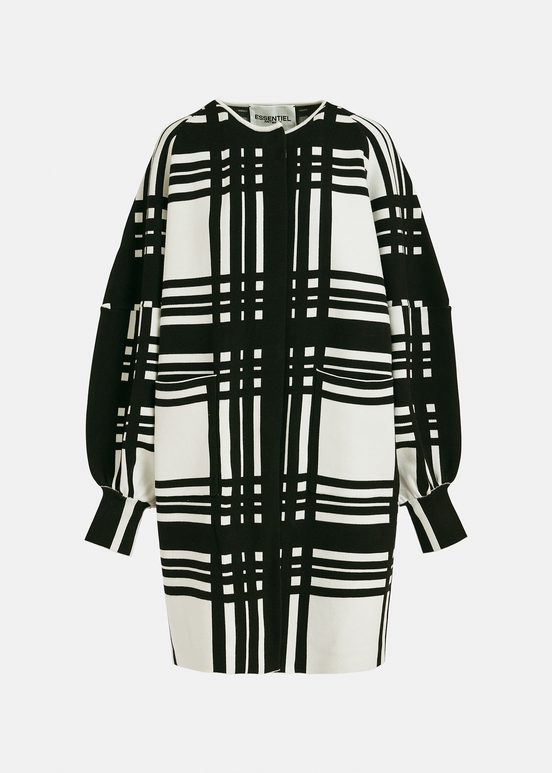 White and black checked midi-length cardigan