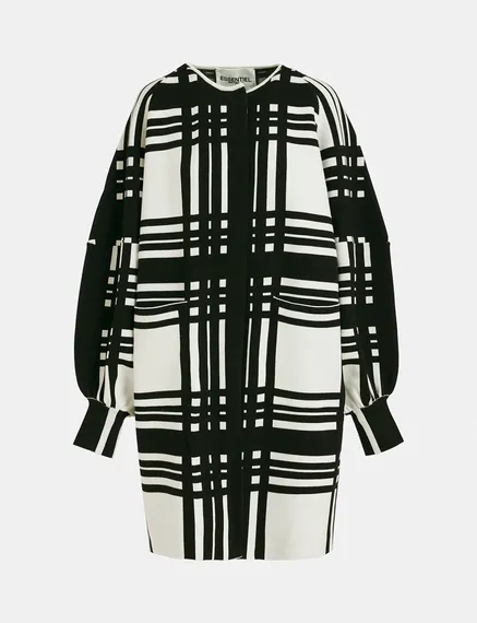 White and black checked midi-length cardigan