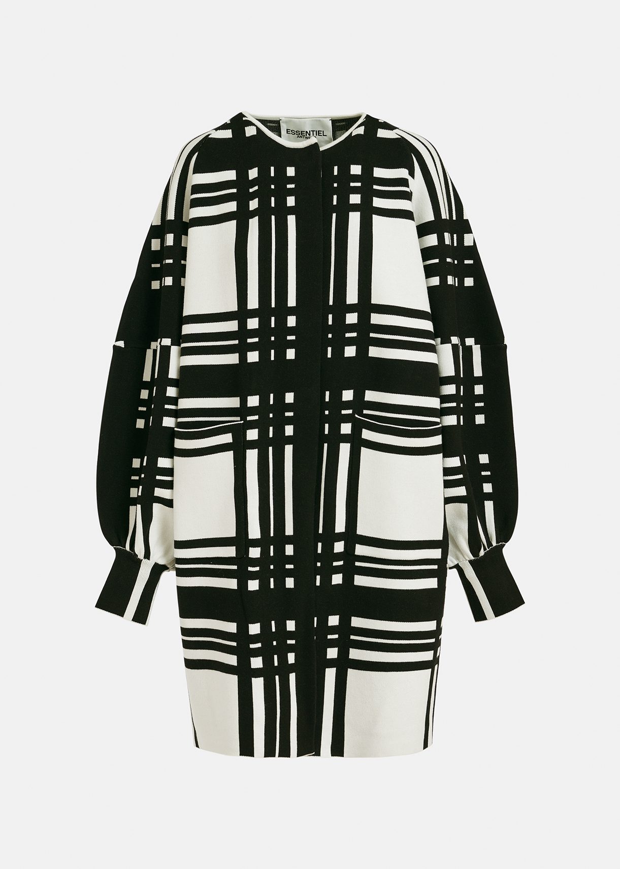 White and black checked midi-length cardigan